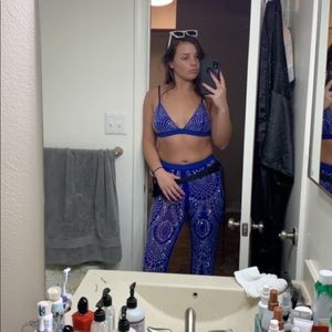 Dolls Kill Blue Rhinestone Matching bralette and flared pants